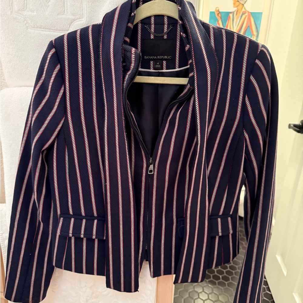 Banana Republic Women's Blazer - Navy and Pink Stripes